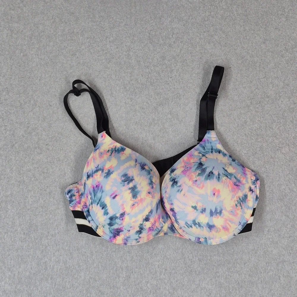 PINK Victoria's Secret Women Bra 36D Blue Tie Dye Wear Everywhere Push Up